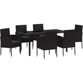 vidaXL Garden Dining Set with Cushion 7 pcs Black Poly Rattan vidaXL