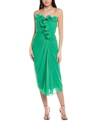 Badgley Mischka Wire Ruffle Midi Dress