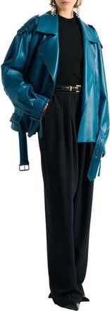 Balmain Lambskin leather biker jacket in Blue at Nordstrom, Size 34