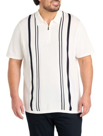 Perry Ellis Big & Tall Striped Zip Sweater Polo Shirt in Bright White at Nordstrom, Size Xx-Large