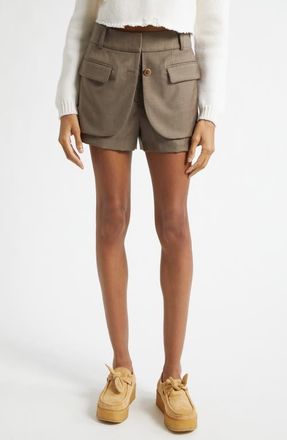 Monse Jacket Hem Wool Shorts in Dark Taupe at Nordstrom, Size 2