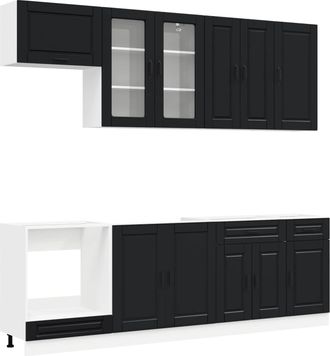 vidaXL Unidad De Cocina Porto 8 Uds. Negro Madera De Ingenier&iacute;a Vidaxl