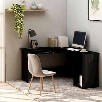 vidaXL L-Shaped Corner Desk High Gloss Black 47.2 x 55.1 x 29.5 Engineered Wood
