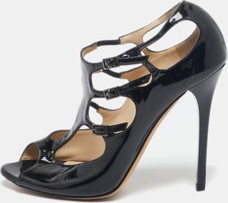 Jimmy Choo London Black Cut Out Patent Leather Peep Toe Pumps