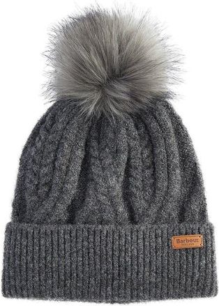 Barbour Elsdon Faux Fur Pompom Cable Stitch Beanie in Grey at Nordstrom