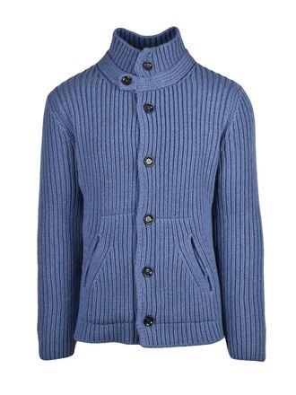 Daniele Fiesoli Light Blue Wool-Blend Ribbed Cardigan