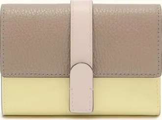 Furla Grazia Compact Wallet M Stucco Gray Grey Roma Soft Calf Leather Colorblock + Grained Calf Leather Woman