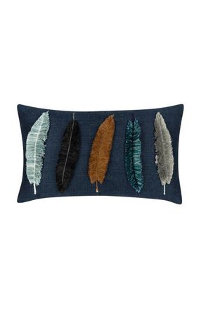 Elaine Smith Believe Handmade Feather Embroidered Applique Indoor & Outdoor Accent Pillow in Denim at Nordstrom, Size 12X20
