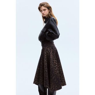 H&M Flared Twill Skirt in Dark Brown/leopard Print at Nordstrom, Size 10