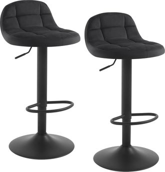 Woltu Woltu - 2x Taburetes Bar De Terciopelo Taburetes Altos Con Respaldo Regulable En Altura 62-83cm Juego De 2 Taburetes Giratorios Con Reposapi&eacute;s Para Co