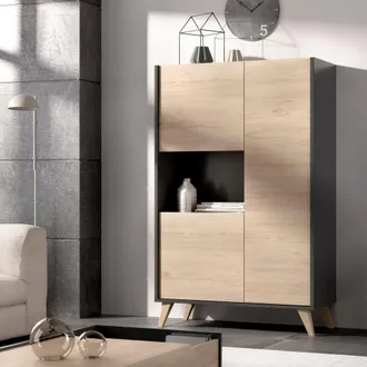 Dmora Aparador Damraba, Buffet Alto Para Sal&oacute;n, Aparador Moderno Para Sal&oacute;n Con 3 Puertas, 81x43h135 Cm, Roble Y Antracita - Dmora