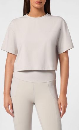 Plein Sport T-shirt girocollo in jersey di cotone con spalle scese