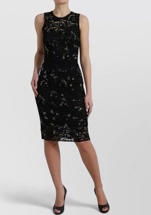 Dolce & Gabbana crystal-embellished floral lace knee-length dress