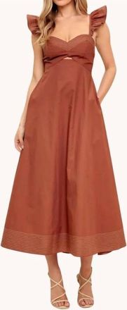 Flying Tomato Woven Ruffle Midi Dress In Cognac
