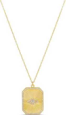 SHYMI Fluted Rectangular Evil Eye Necklace -.925 Sterling Silver, 14k Gold-Plated - Rhodium Plated, Cubic Zirconia Pav&eacute; Detailing, Adjustable Chain
