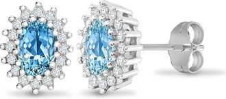 Jewelco London 9ct White Gold Diamond Blue Topaz Cluster Stud Earrings - 9E109