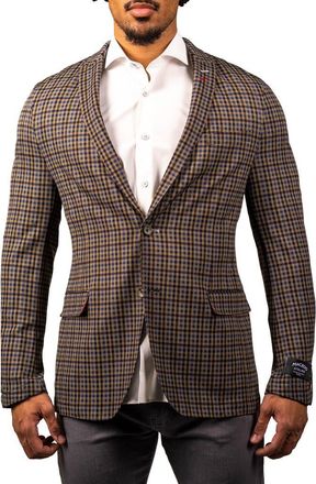 Maceoo Gingham Unconstructed Knit Blazer in Brown/Yellow at Nordstrom, Size 3