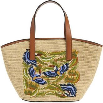 Farm Rio Small Embroidered Raffia Basket Tote in Sunny Paradise Embroidery at Nordstrom