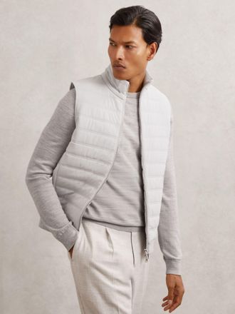 Reiss Soft Grey Funnel-neck Quilted Knit Gilet, Xxl