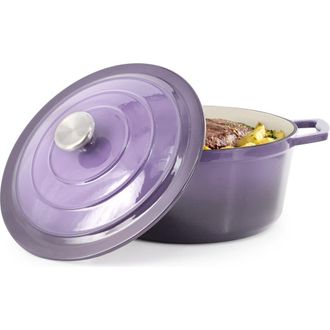 MegaChef 5 Quarts Round Enameled Cast Iron Casserole with Lid in Purple at Nordstrom