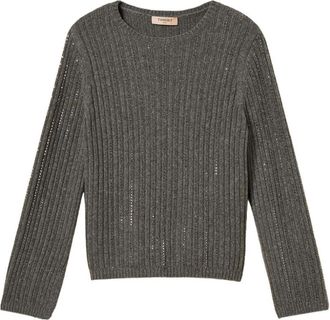 Twinset Ronde hals gebreid - Dames - Ronde hals truien - Grijs - M - Truien & Vesten