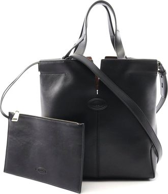 Tod's Tods Leather Di Tote Bag Black