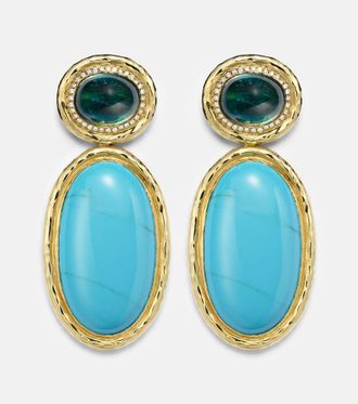Octavia Elizabeth Bermuda Blue 18kt gold drop earrings with turquoise, tourmaline, and diamonds