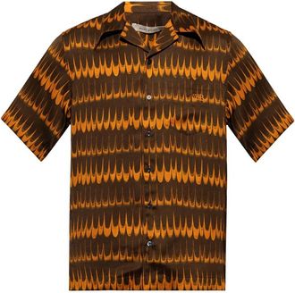 Wales Bonner Bruine Rhythm Shirt met Oranje Patroon - Heren - Korte mouwen Overhemden - Bruin - M - Overhemden