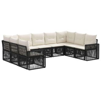 vidaXL Conjunto De Sof&aacute;s De Jard&iacute;n 9 Pcs Negro Y Blanco Crema Vidaxl