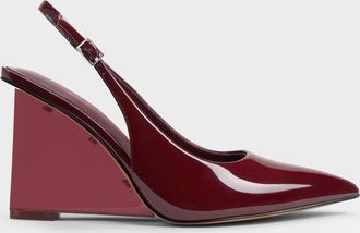 Charles & Keith Patent Translucent-Heel Slingback Wedges