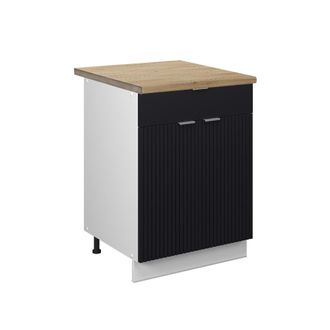 Vicco Mueble Bajo De Cocina Fame-line, Rayas Negras, 60 Cm Con Caj&oacute;n, Et Roble