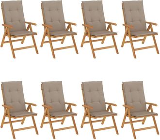 vidaXL Sillas Plegables Reclinables Con Cojines, 8 Piezas, Madera Maciza De Teca. Vidaxl