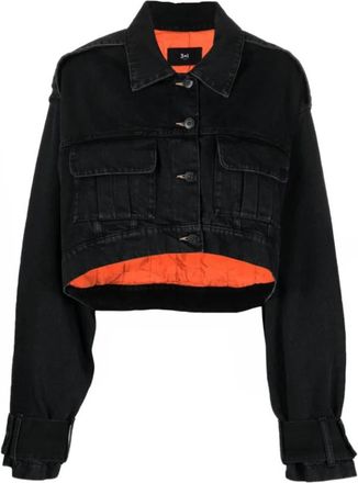 3x1 Zwarte denimjack met spread kraag - Dames - Spijkerjassen - Zwart - S - Denim - Jassen