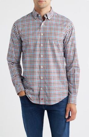 Johnnie-O Hartwick Plaid Nylon Blend Button-Down Shirt in Malibu Red at Nordstrom Rack, Size Xx-Large