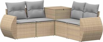 vidaXL Juego De Sof&aacute; 5 Uds. Beige Y Gris Claro Rat&aacute;n Sint&eacute;tico Y Acero Vidaxl