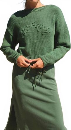 Sundry Crop Boatneck Embroidered Sweater In Loden Green