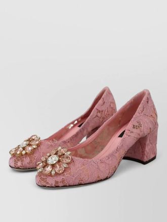 Dolce & Gabbana lace crystal embellished mid heel pumps