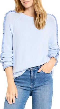 Nic+Zoe Ruffle Trim Cotton Blend Sweater in Powder Blue at Nordstrom Rack, Size X-Small
