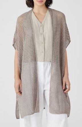 Eileen Fisher Open Stitch Longline Organic Linen Cardigan in Natural at Nordstrom Rack, Size Large/x-Large