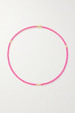 Yvonne L&eacute;on Collana In Oro 9 Carati E Smalto Con Diamanti - Rosa