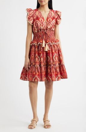 Julia Jordan Smocked Waist Ruffle Dress in Red Multi at Nordstrom, Size X-Small