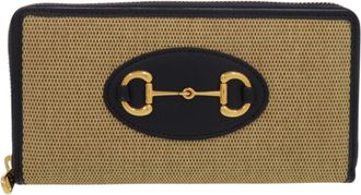 Gucci Beige Navy Canvas Leather Long Wallet (Bi-Fold) (Pre-Owned)