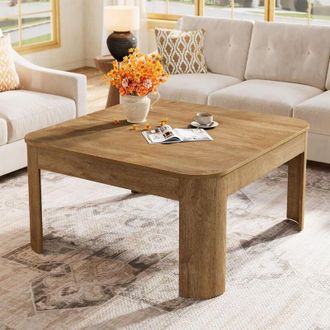 Tribesigns Tribesigns Square Coffee Table, 39.37-Inch Simple Center Table for Living Room, Farmhouse Wooden Cocktail Tea Accent Table with Sturdy Curved Legs