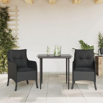 vidaXL Set Comedor De Jard&iacute;n 3 Pzas Con Cojines Rat&aacute;n Sint&eacute;tico Negro Vidaxl