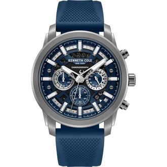 Kenneth Cole Sport Chronograph Silicone Strap Watch, 44mm in Blue at Nordstrom