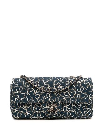 Chanel 2005-2006 kleine CC No. 5 Flap canvas schoudertas met print - Blauw