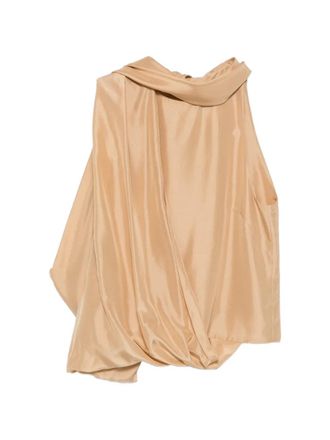 Alberta Ferretti Asymmetrical Satin Top with Draped Cowl Neckline