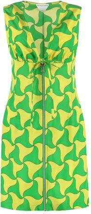 Bottega Veneta Jurk met golvende driehoekprint en V-hals - Dames - Jurken - Veelkleurig - Maat: 2XS Zijde