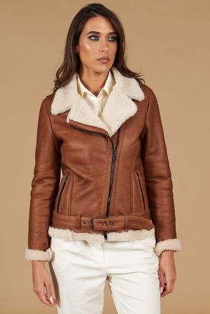 D'Arienzo Montone shearling cuoio con cintura e cerniera trasversale DArienzo, Seleziona Taglia XL, Colore Cuoio