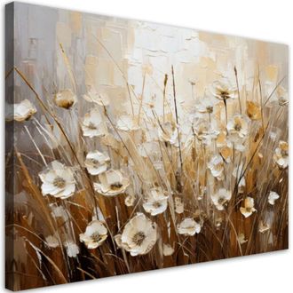 Artgeist Quadro su tela, Fiori beige di campo Astratto - 90x60